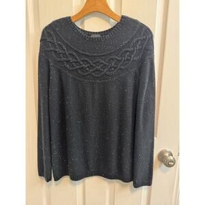 Talbots Medium Fair Isle Black Marled Pullover Sweater Long Sleeve Cotton Blend